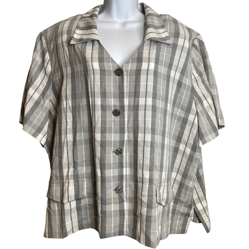 Maggie McNaughton Womens Plaid‎ Button Up Shirt Sz 22W Short Sleeve Flowy Preppy